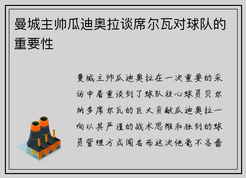 曼城主帅瓜迪奥拉谈席尔瓦对球队的重要性
